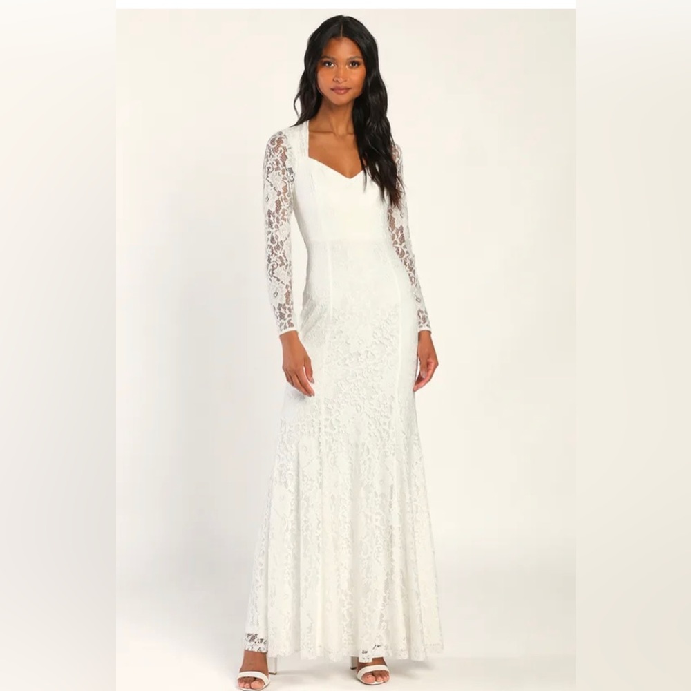 Loving Luxuriously White Lace Backless Mermaid Maxi Dress.